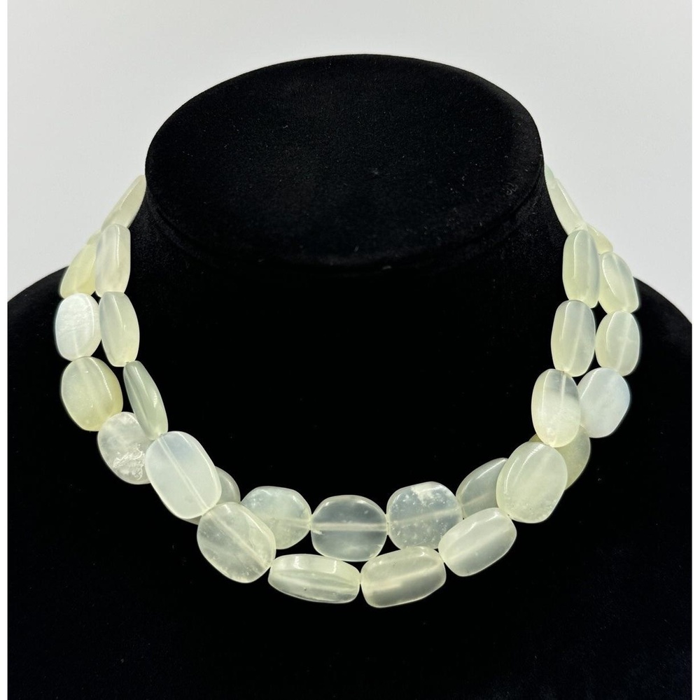 Vintage Sterling Silver Light Green Jadeite Double Strand Bead Collar Necklace‎